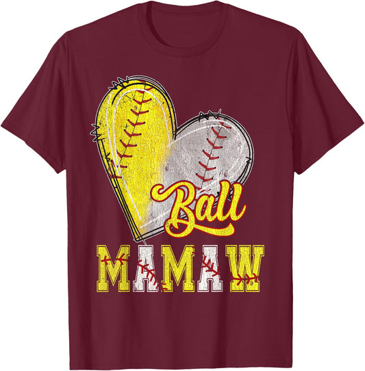 Mamaw Of Both Ball Mamaw Half Baseball Half Softball T-Shirt - T-Shirt | Maroon