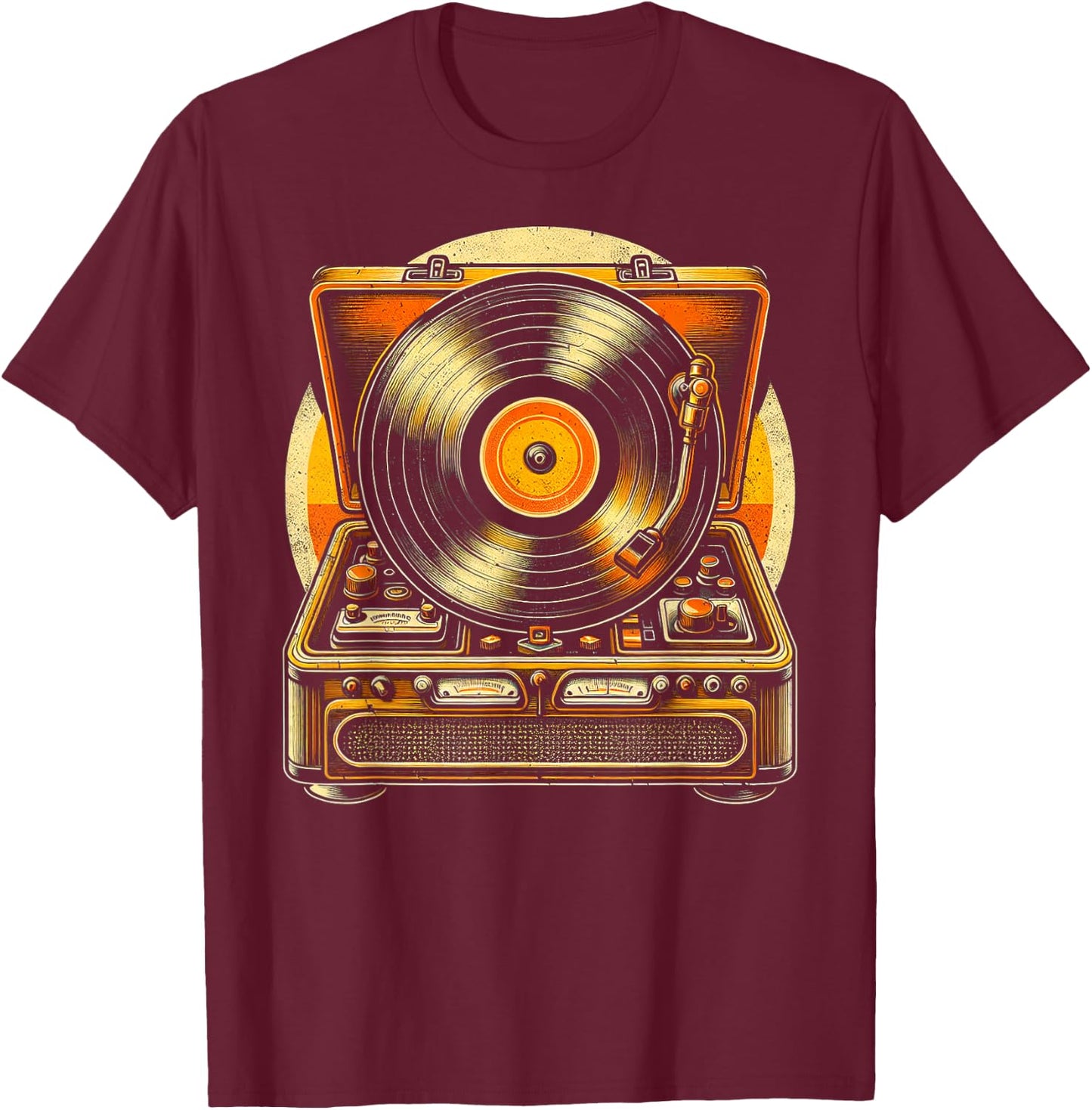 70s Retro Vinyl Record Player T-Shirt - T-Shirt | Maroon
