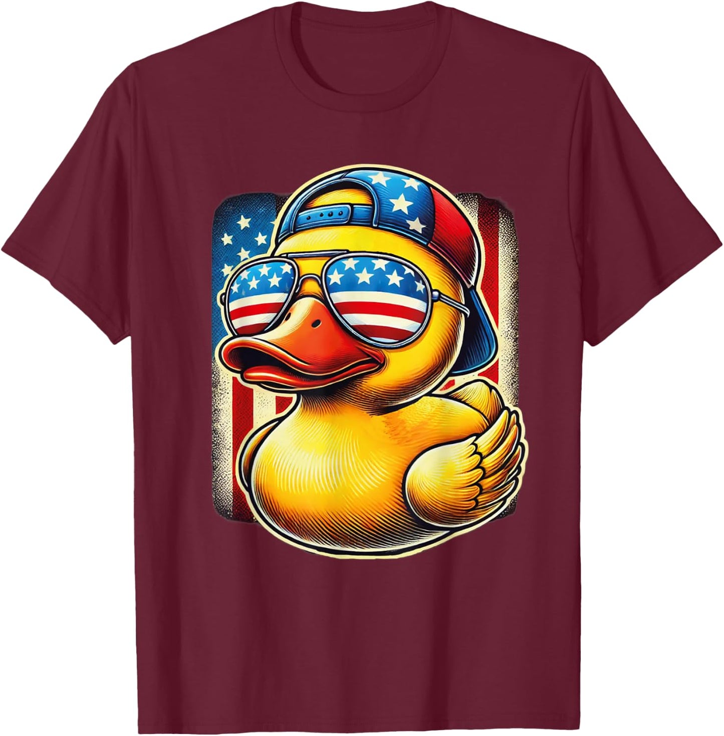 Rubber Duck Shirt USA Flag Gift Funny Duckie Cool Duck T-Shirt - T-Shirt | Maroon