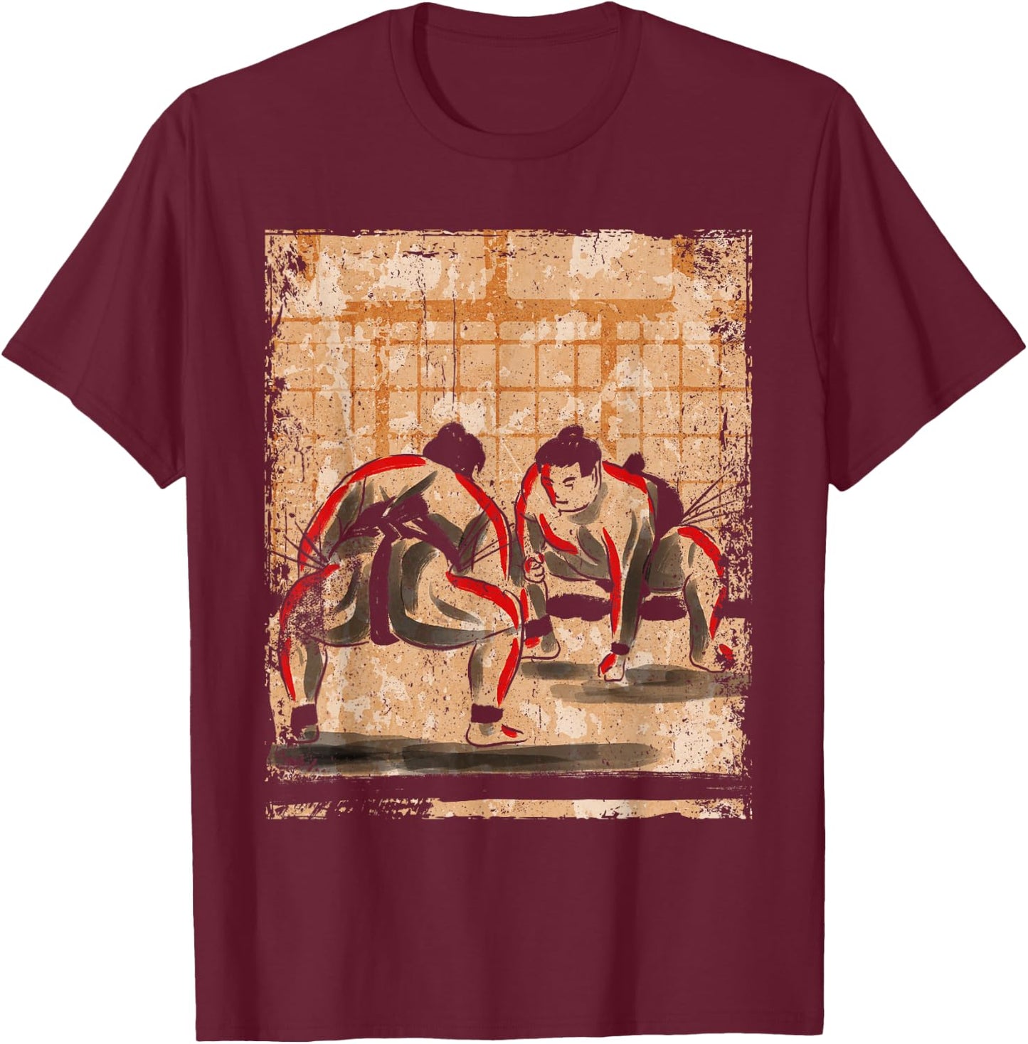Japan Sumo ringer Japanese Art Retro T-Shirt - T-Shirt | Maroon
