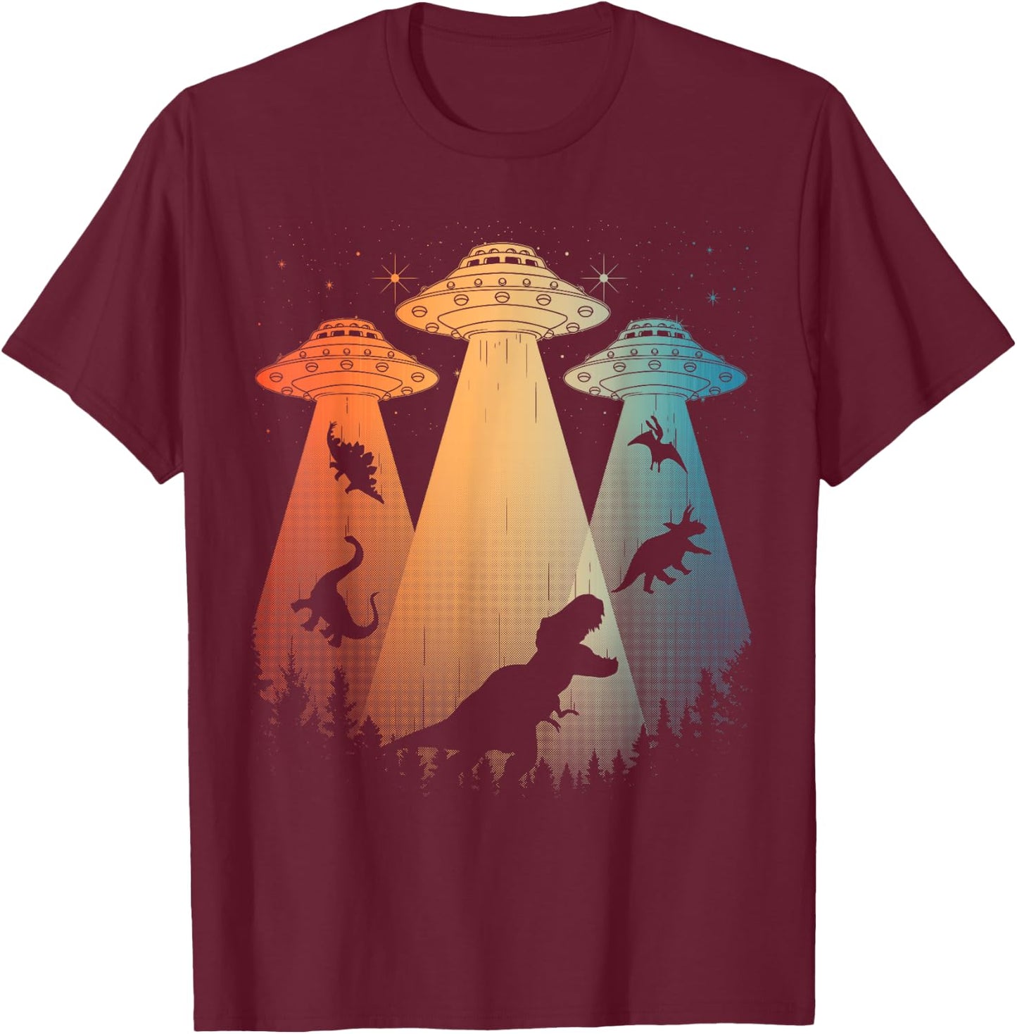 Cool Dinosaur Art Women UFO Alien Abduction Dinosaur T-Shirt - T-Shirt | Maroon