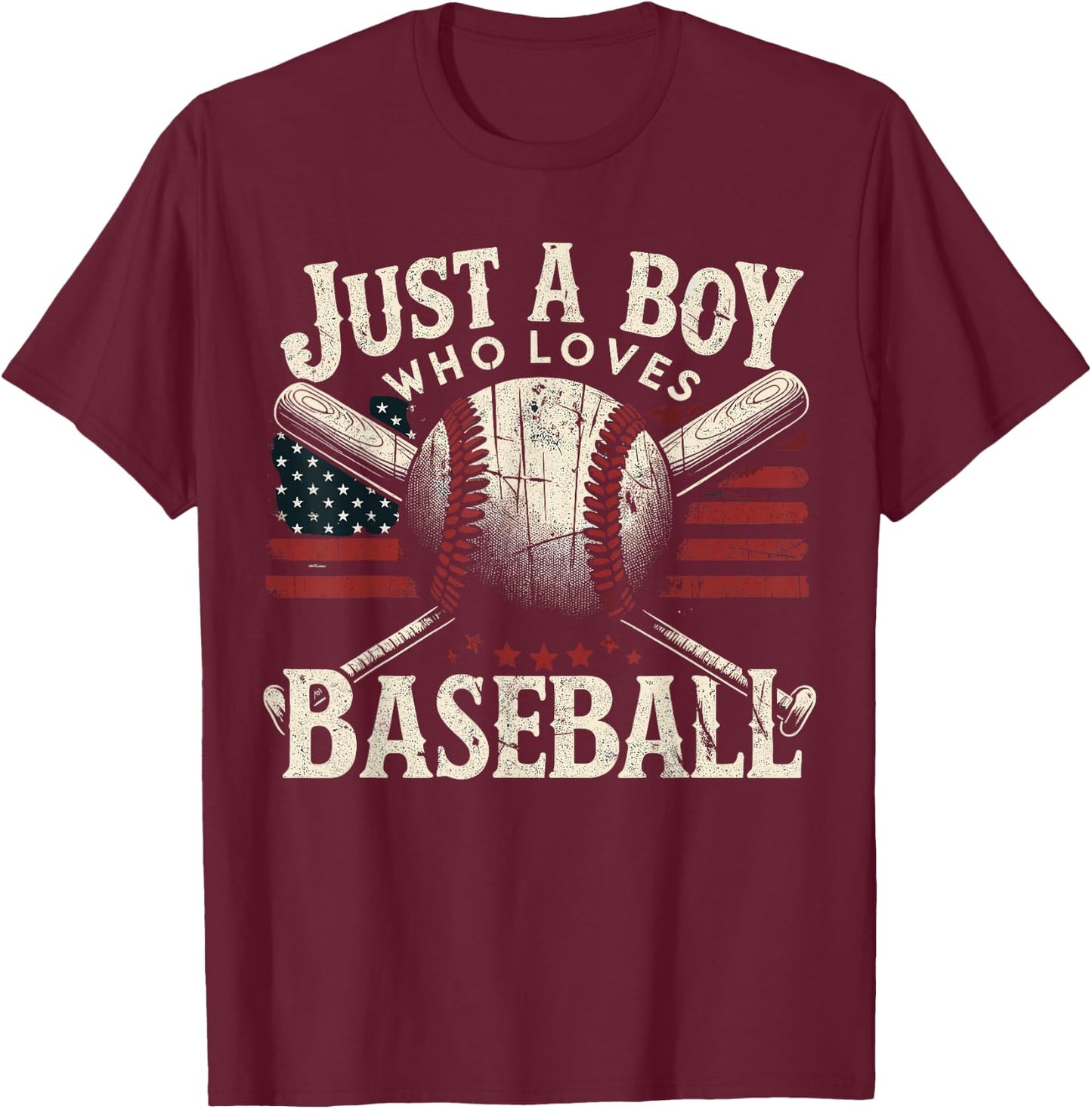 Just A Boy Who Loves Baseball T-Shirt - T-Shirt | Maroon