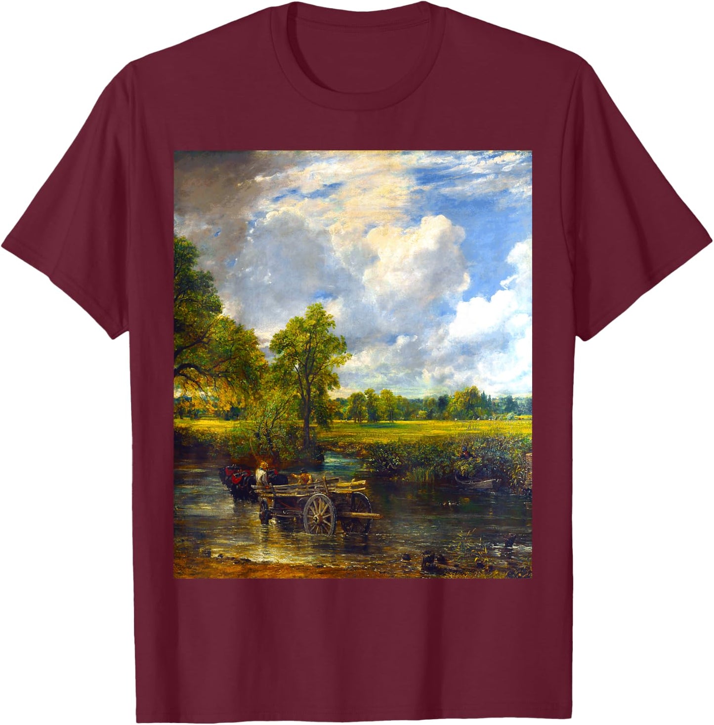 The Hay Wain John Constable Romanticism Landscape Art T-Shirt - T-Shirt | Maroon