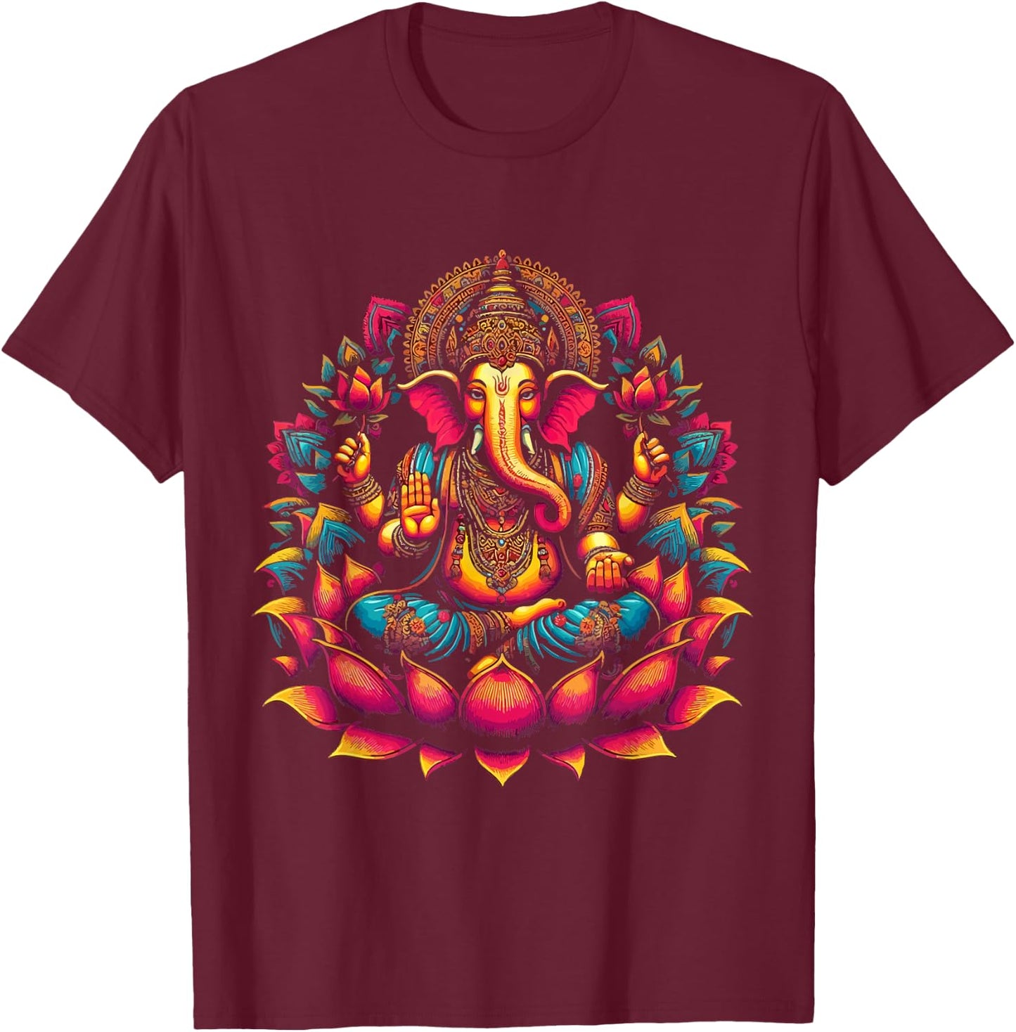 Ganesh Symbol Yoga Hindu Elephant God Ganesha Puja T-Shirt - T-Shirt | Maroon