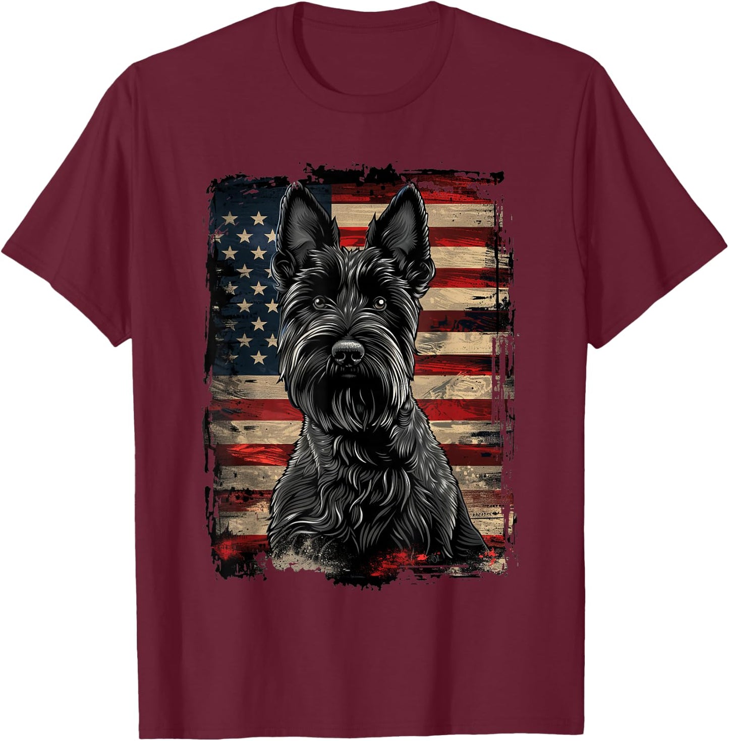 Scottish Terrier American Flag T-Shirt - T-Shirt | Maroon