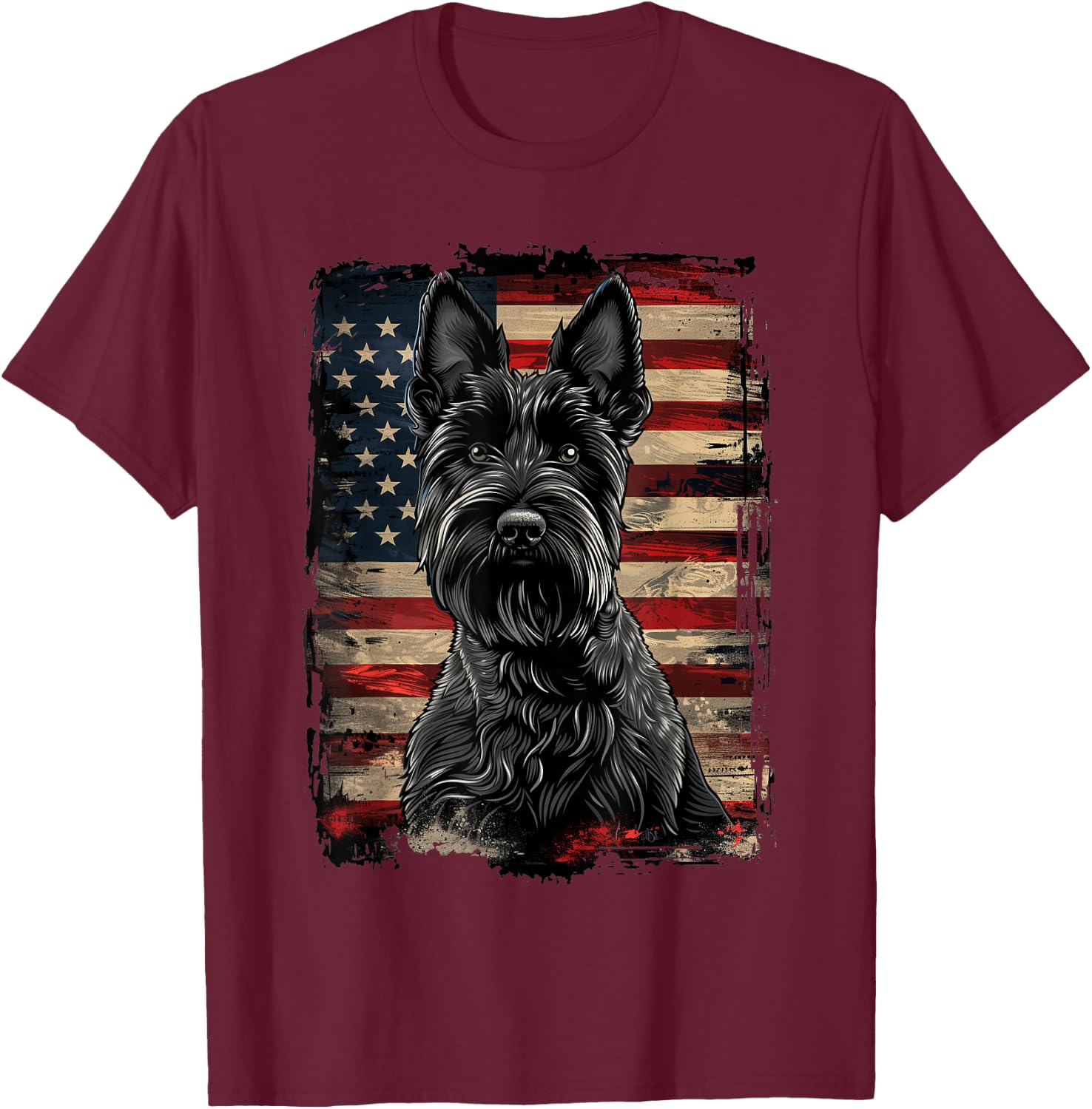 Scottish Terrier American Flag T-Shirt - T-Shirt | Maroon
