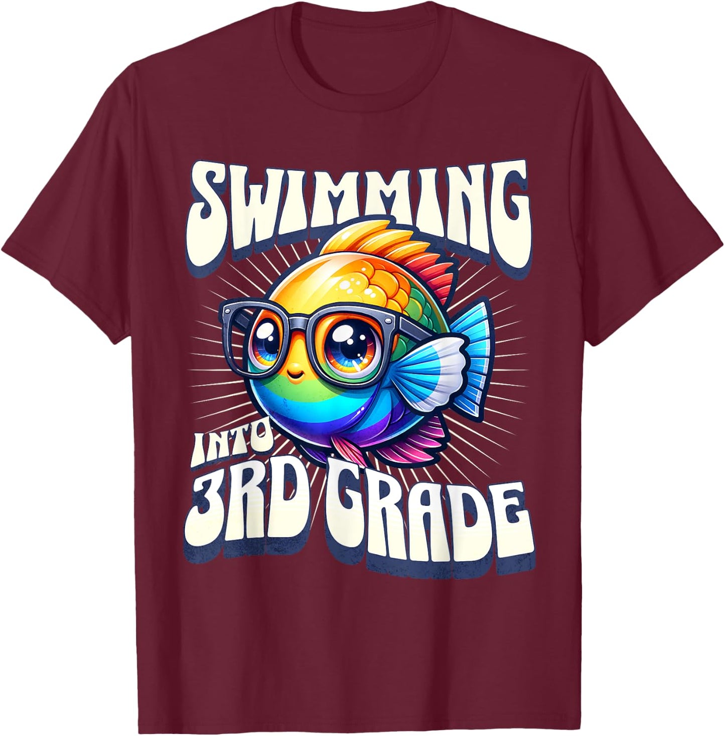 Swimming Into 3rd Grade Cute Angel Fish Back to School T-Shirt - T-Shirt | Maroon