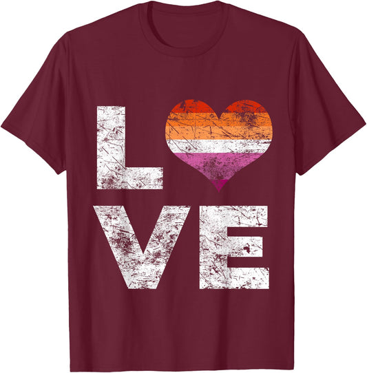 Lesbian Flag Love Vintage T-Shirt - T-Shirt | Maroon