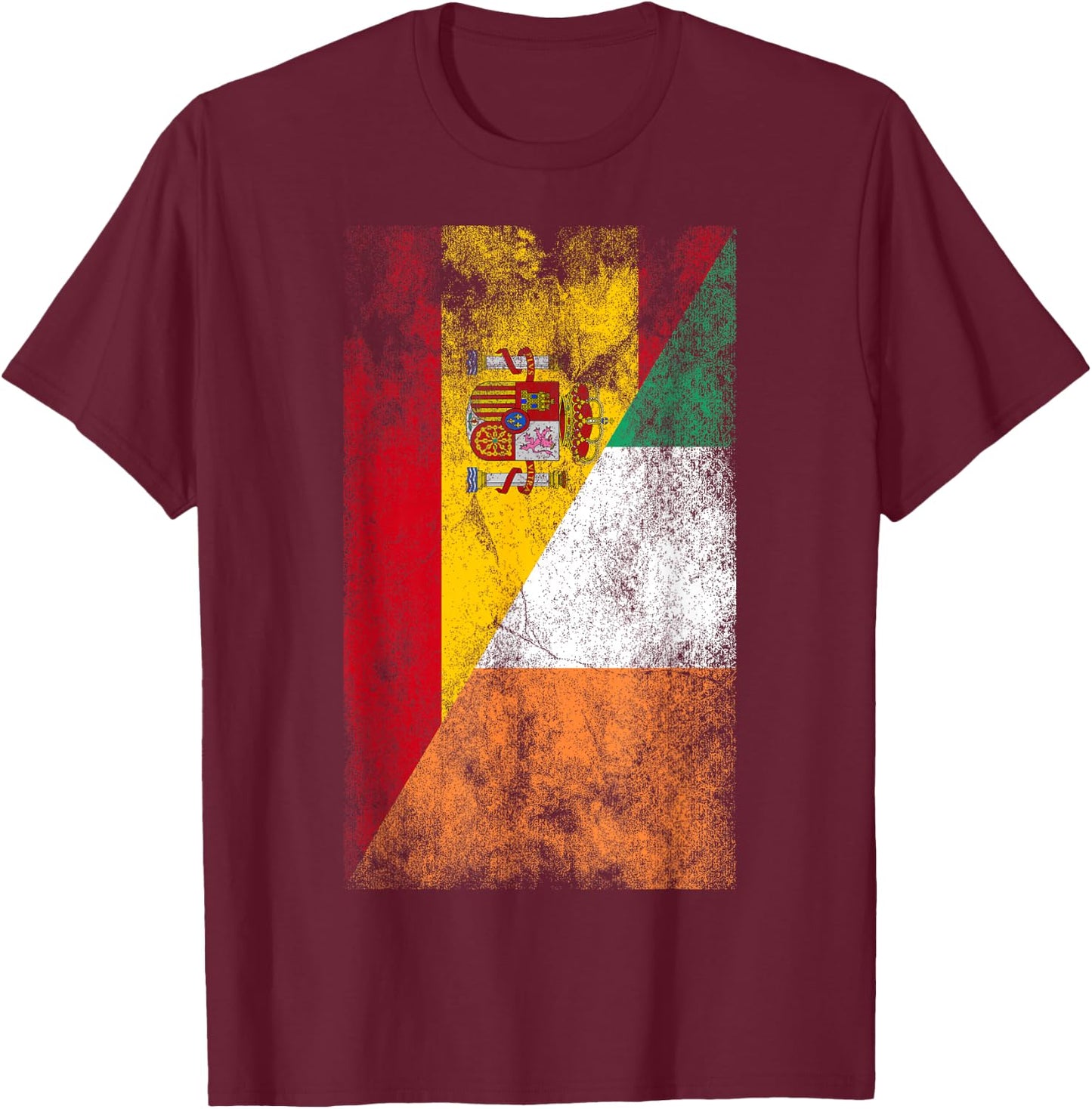 Spain & Ireland Flags - Spanish Irish T-Shirt - T-Shirt | Maroon