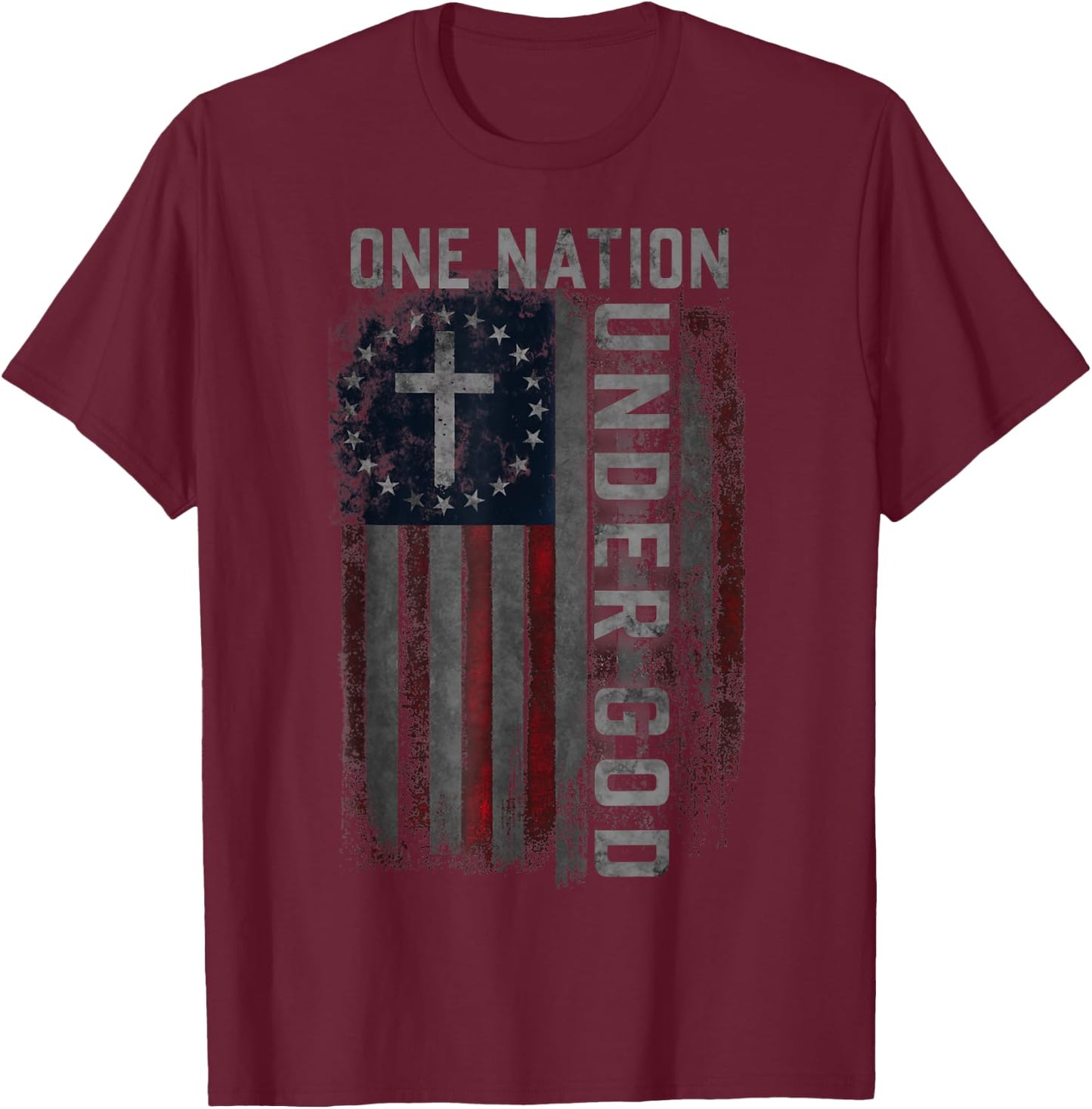 One Nation Under God Blessed American USA Flag 4th Of July Men T-Shirt - T-Shirt | Maroon