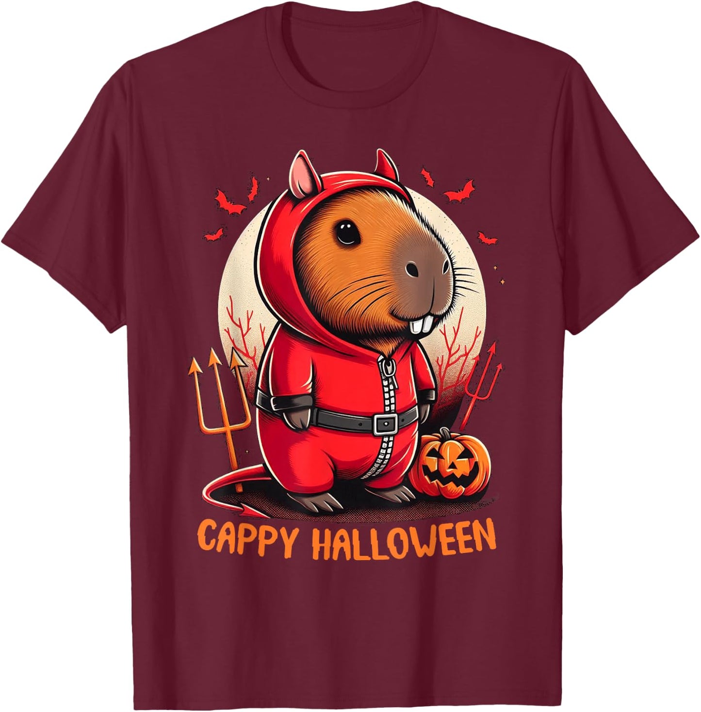 Cappy Halloween Cute Capybara Baby Devil Costume Lucifer T-Shirt - T-Shirt | Maroon