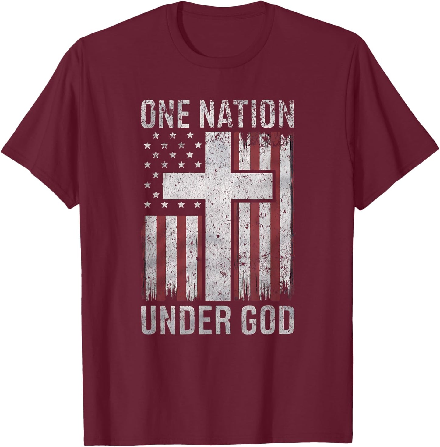 One Nation Under God 4th of July Vintage Patriotic Christian T-Shirt - T-Shirt | Maroon