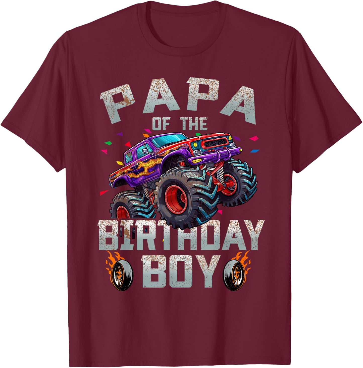 Papa Of The Birthday Boy Monster Truck Family T-Shirt - T-Shirt | Maroon