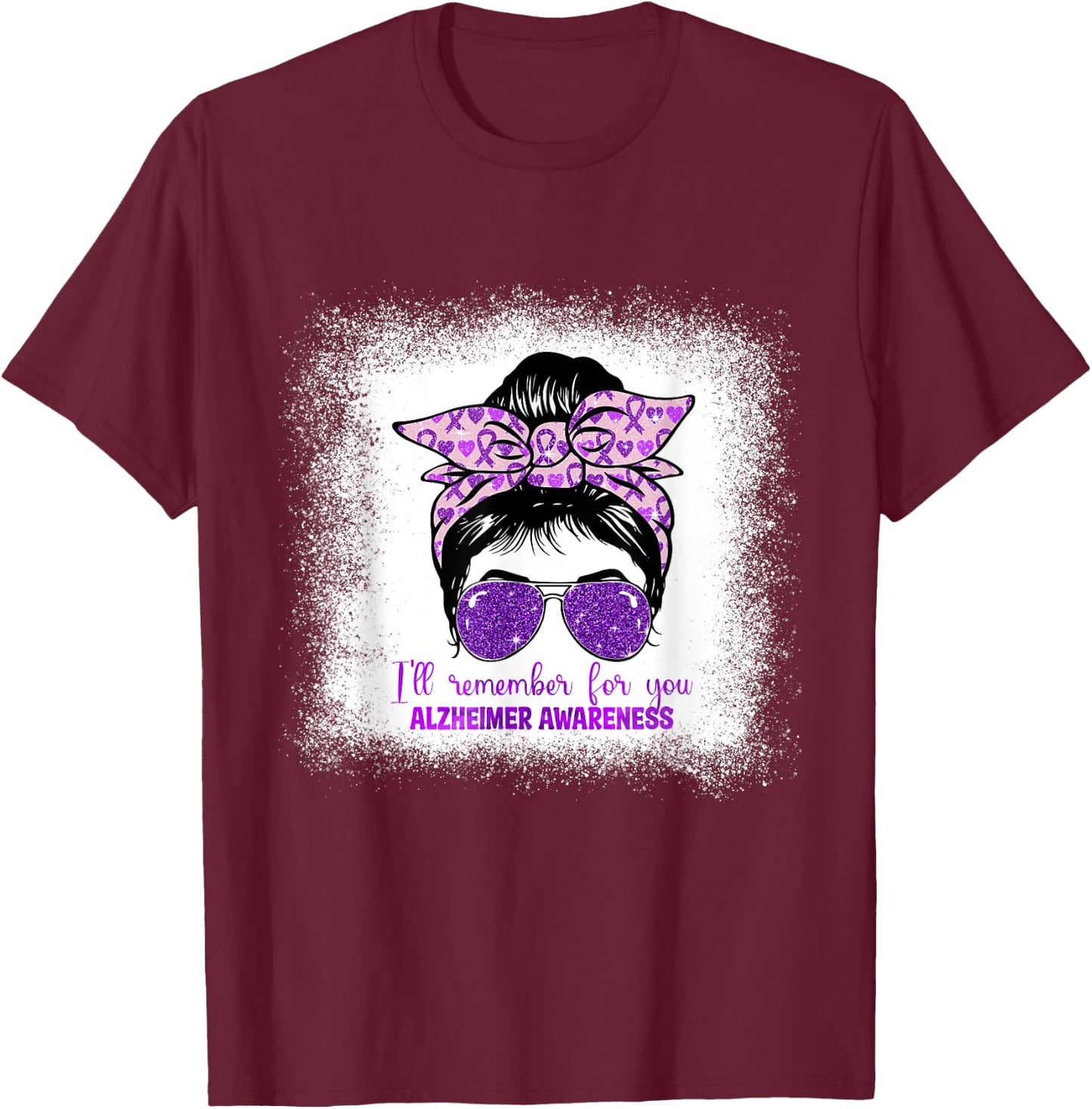 Alzheimer's Awareness Messy Bun Purple Dementia alzheimers T-Shirt - T-Shirt | Maroon