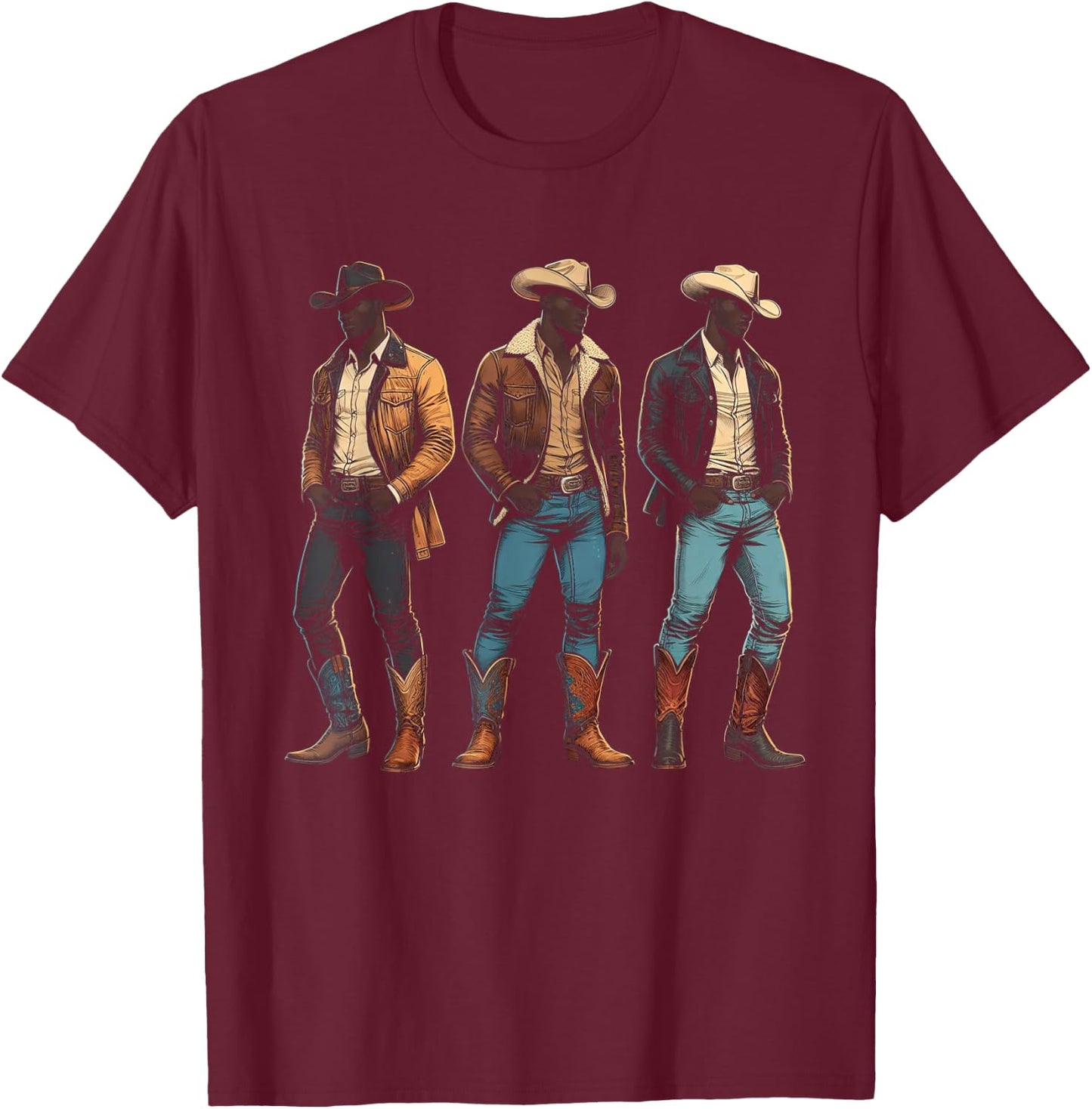 Black Cowboy Western Rodeo Melanin Black History Texas Men T-Shirt - T-Shirt | Maroon