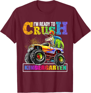 Back To School Boy Dinosaur I'm Ready To Crush Kindergarten T-Shirt - T-Shirt | Maroon