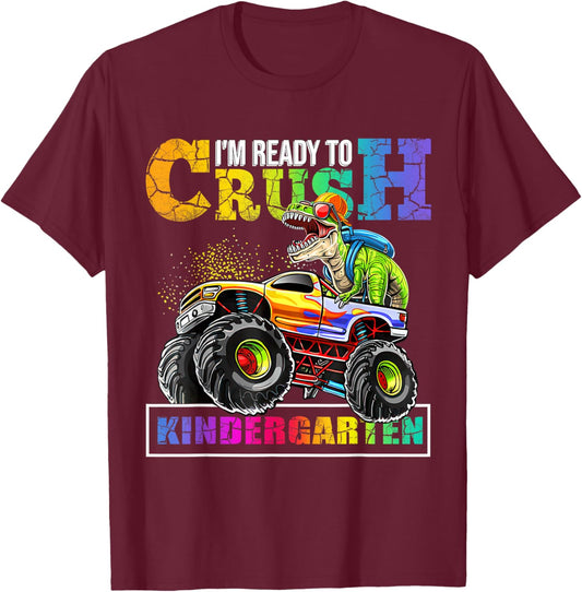 Back To School Boy Dinosaur I'm Ready To Crush Kindergarten T-Shirt - T-Shirt | Maroon