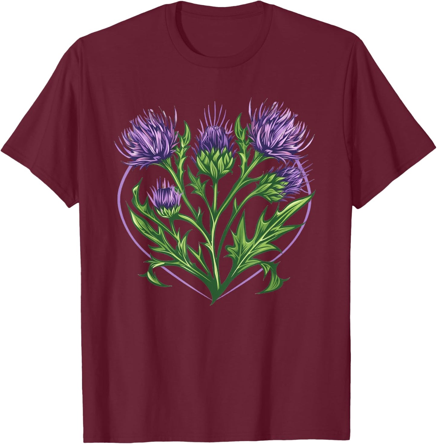 Thistle Flower In A Heart T-Shirt - T-Shirt | Maroon