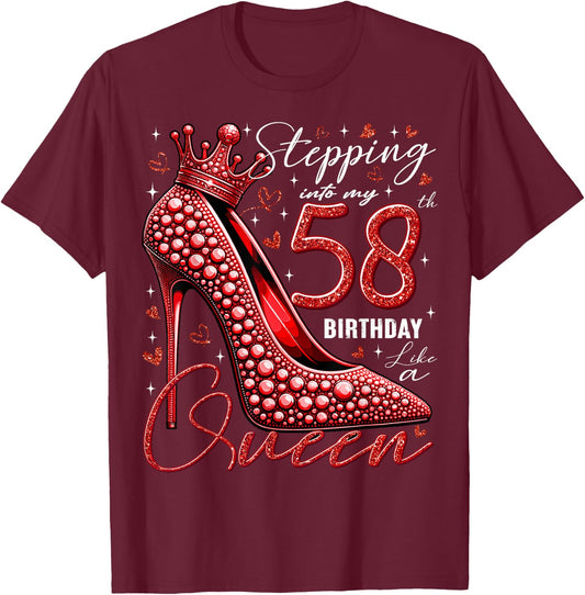 58 Year Old Gifts High Heels Stepping Into My 58th Birthday T-Shirt - T-Shirt | Maroon