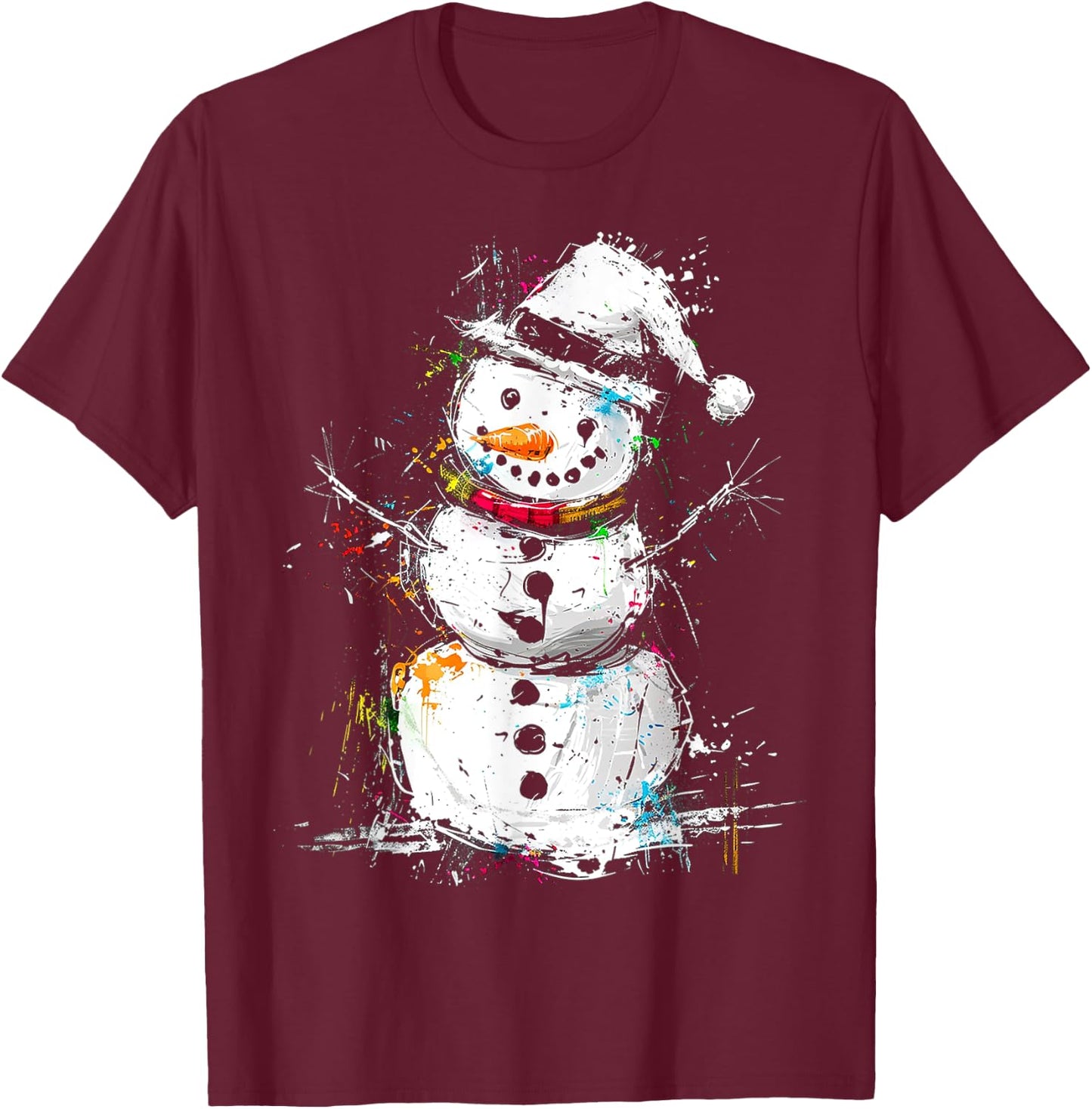 Snowman Christmas Graphic X-Mas Art Family Snowman T-Shirt - T-Shirt | Maroon