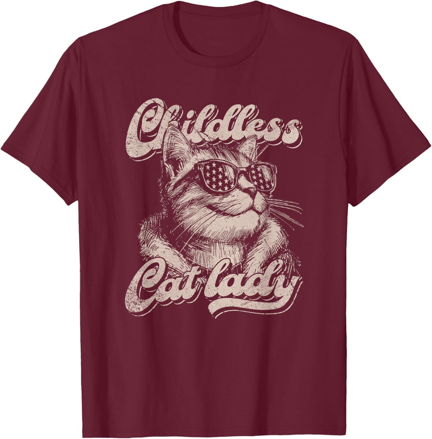 Childless Cat Lady Funny Cat Lover Graphic T-Shirt - T-Shirt | Maroon