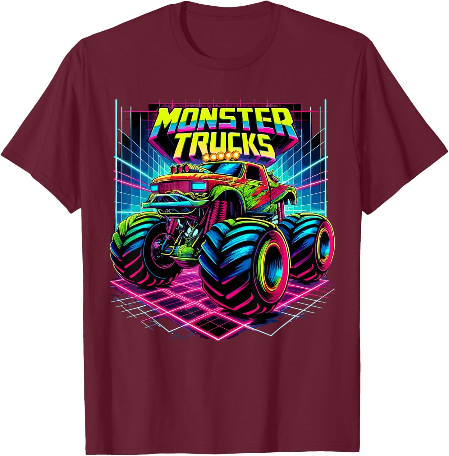 Monster Truck Birthday Party Retro Monster Trucks T-Shirt - T-Shirt | Maroon