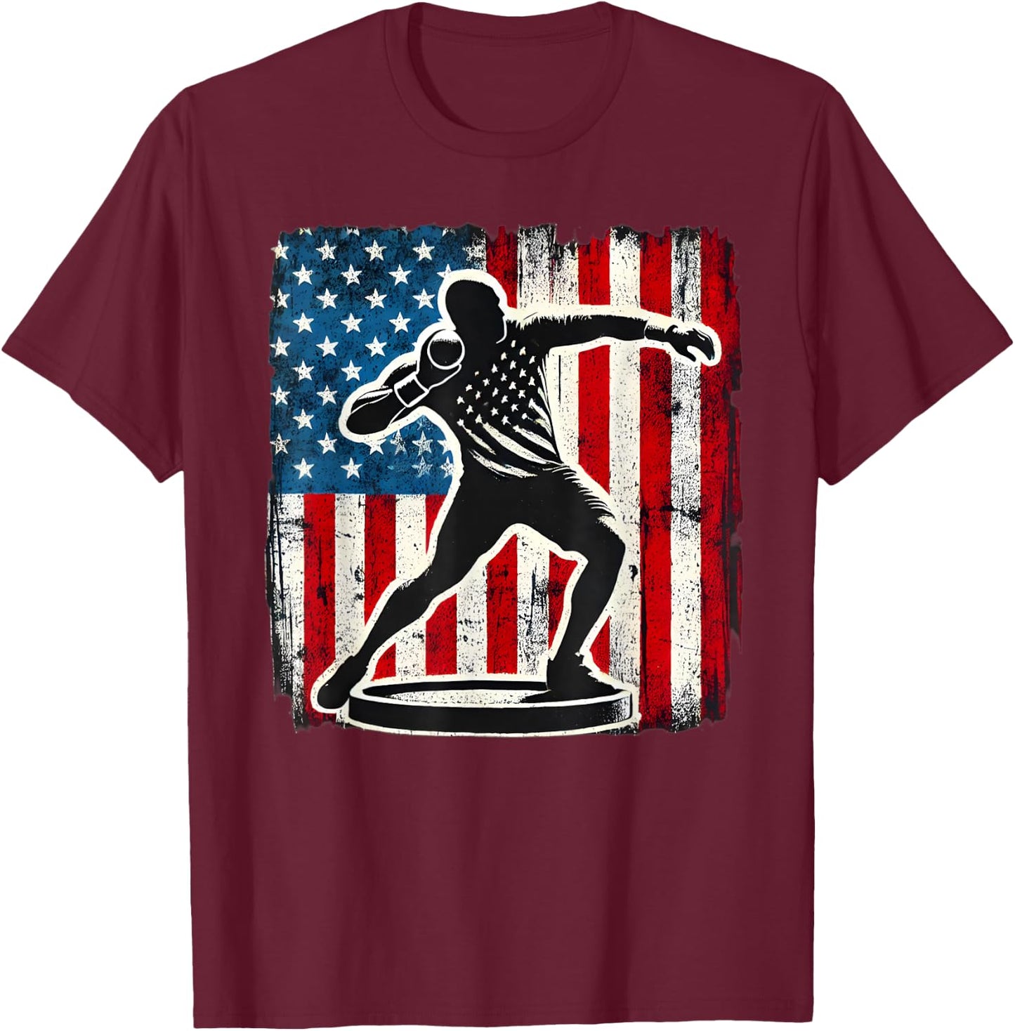Shot Put Men Women Track And Field american flag T-Shirt - T-Shirt | Maroon