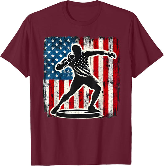Shot Put Men Women Track And Field american flag T-Shirt - T-Shirt | Maroon