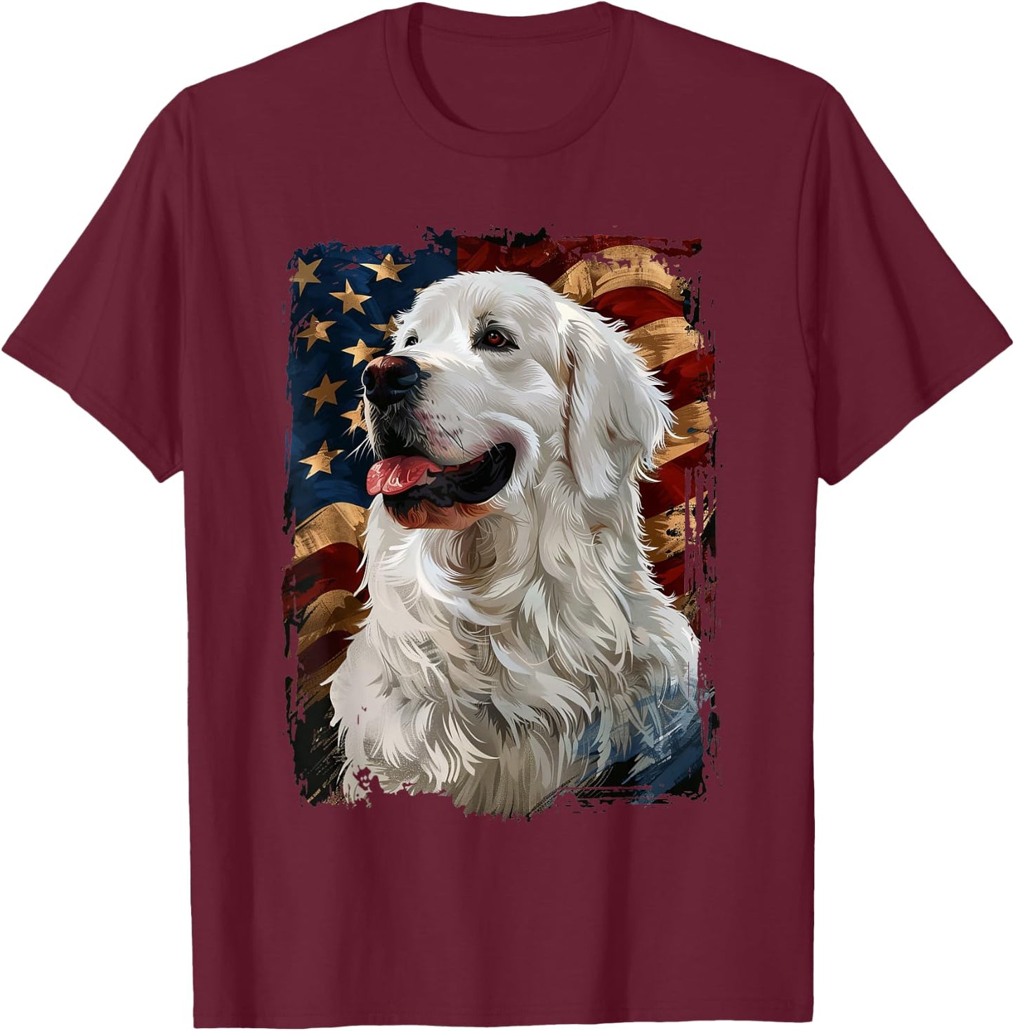 Great Pyrenees American Flag T-Shirt - T-Shirt | Maroon