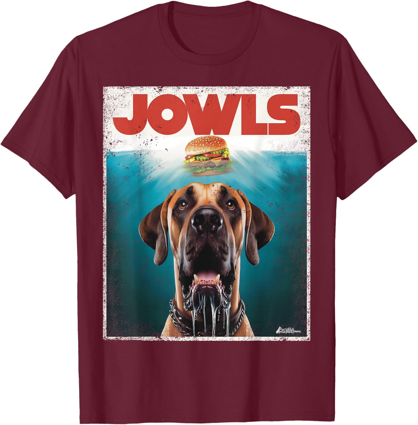 Funny Great Dane Jowls Top, Fawn Natural Dog Mom, Burger Dad T-Shirt - T-Shirt | Maroon