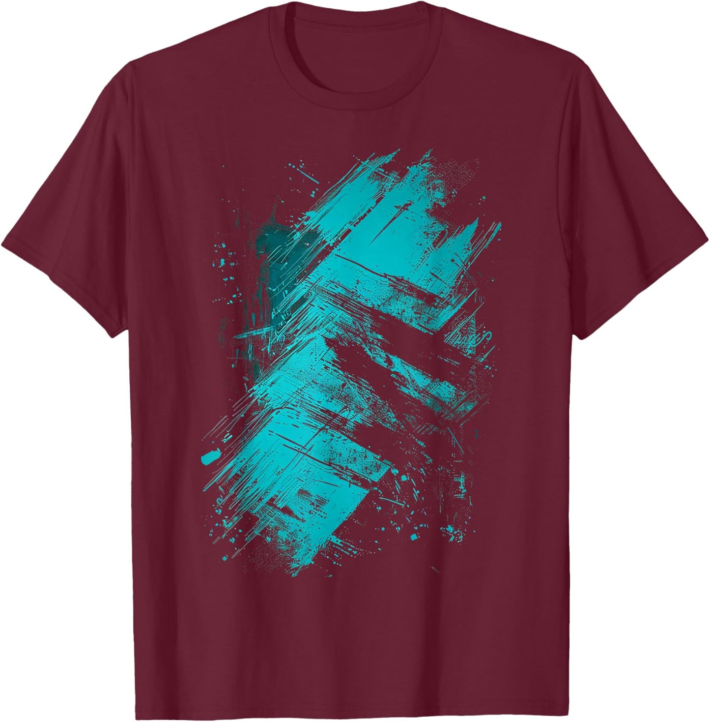 Teal and Black Grunge Graphic T-Shirt - T-Shirt | Maroon