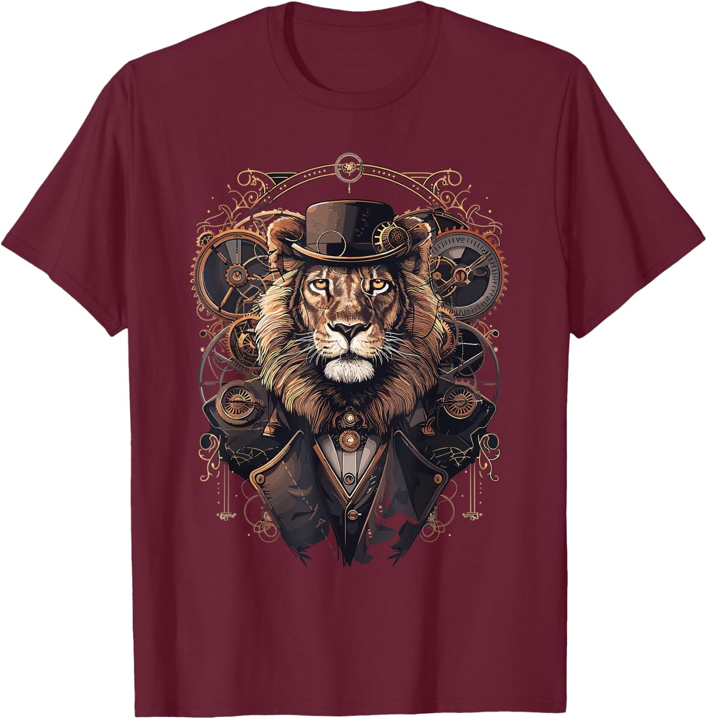 Steam Punk Art Lion Steampunk T-Shirt - T-Shirt | Maroon