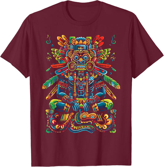 Aztec God Aztec Culture Mayan Indigenous Tlaloc Statue T-Shirt - T-Shirt | Maroon