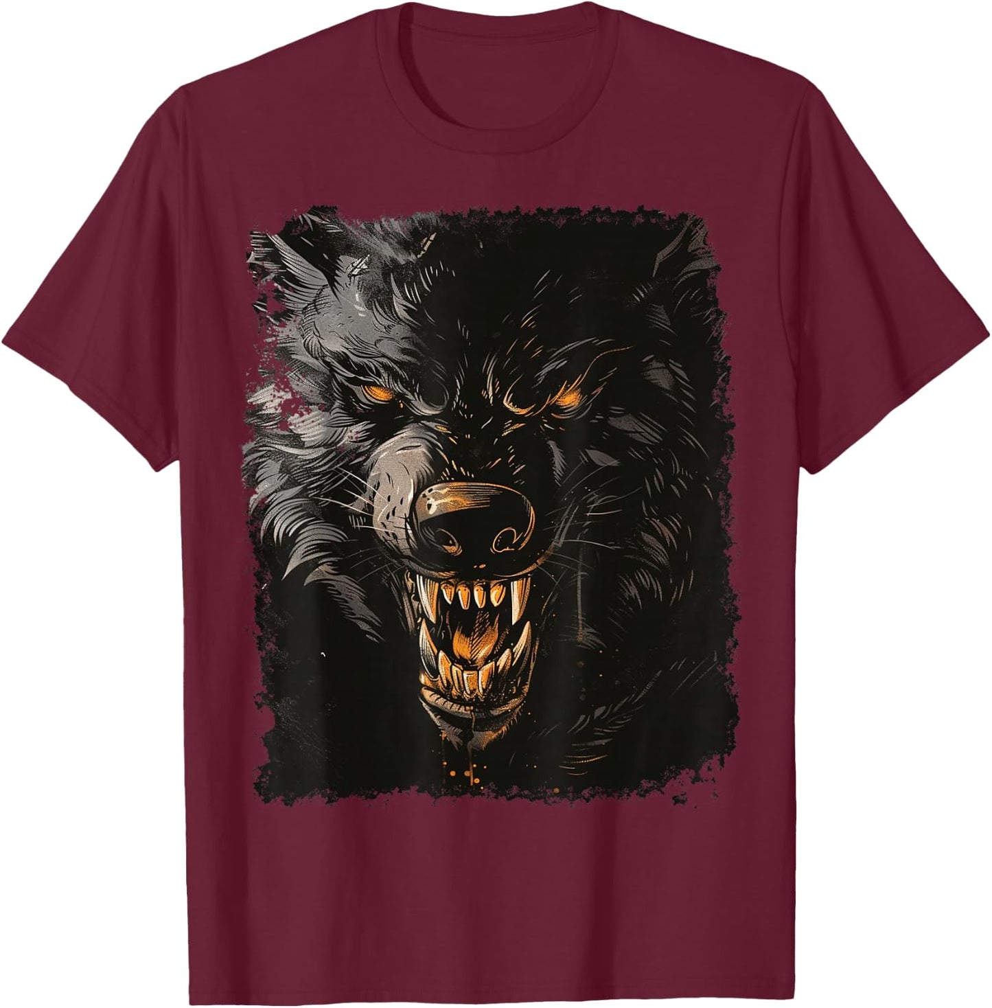 Halloween Design Black Werewolf T-Shirt - T-Shirt | Maroon