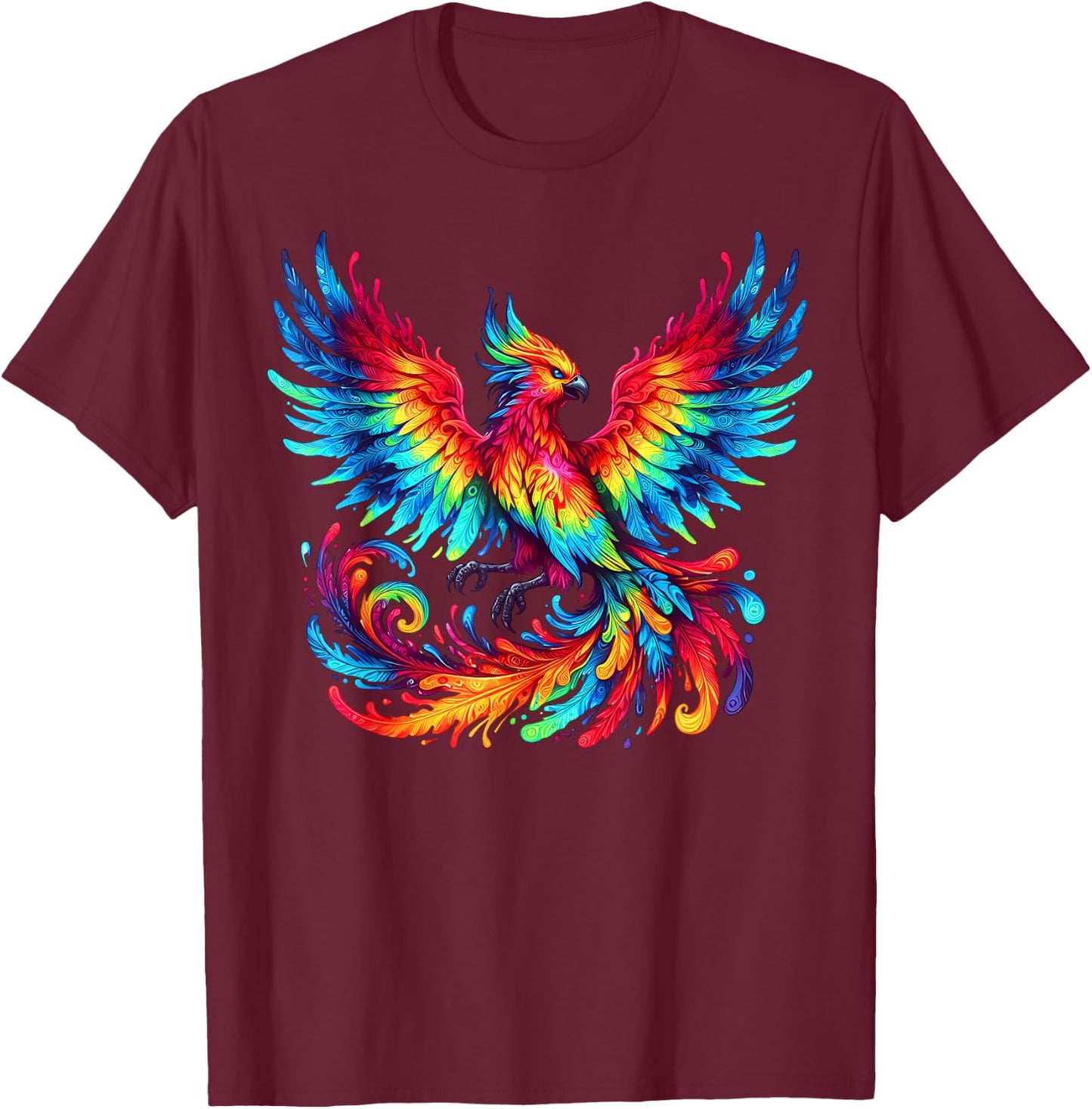 Cool Phoenix Graphic Spirit Animal Illustration Tie Dye Art T-Shirt - T-Shirt | Maroon
