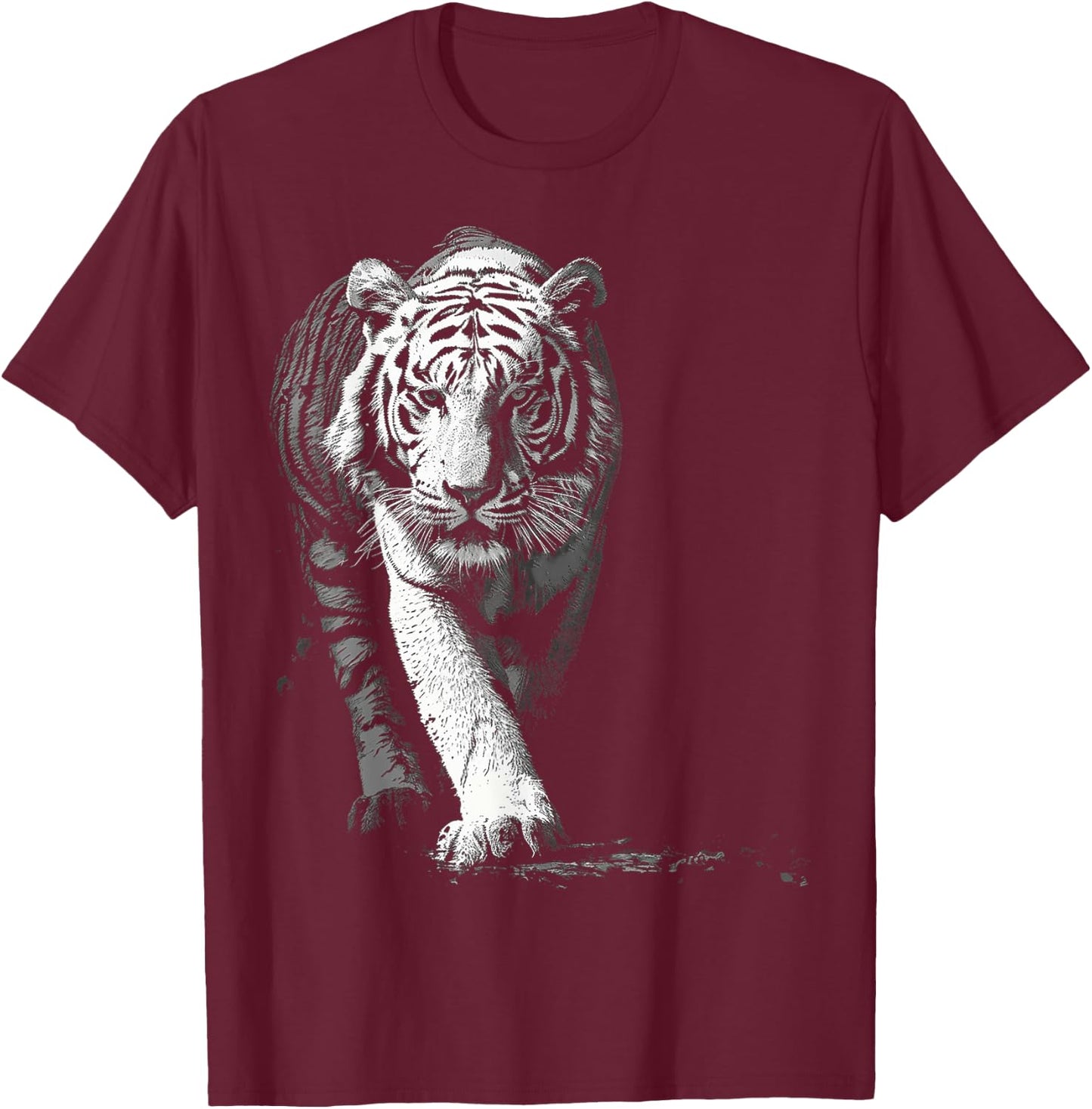 Tiger Drawing Animal Graphic Illustration Tiger T-Shirt - T-Shirt | Maroon