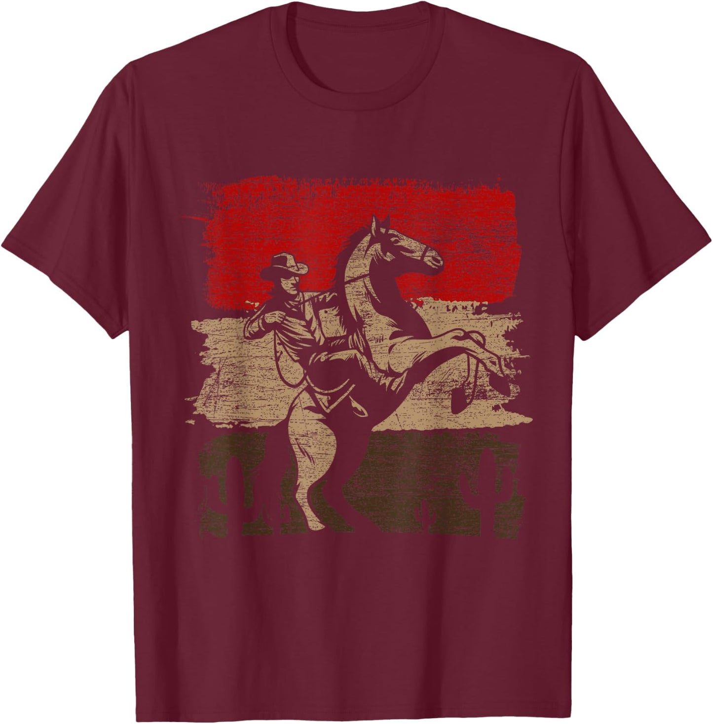 Geschenk Cowboy Liebhaber Country Cowboy Texas Animal Horse Cowboy Black -Adults -Kids Classic Fit Short Sleeve Cotton 60% Polyester 40% Small T-Shirt - T-Shirt | Maroon