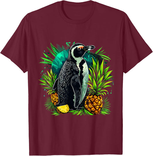 Pineapple Penguin Bird Colourful Artwork Motif Penguin Lover T-Shirt - T-Shirt | Maroon