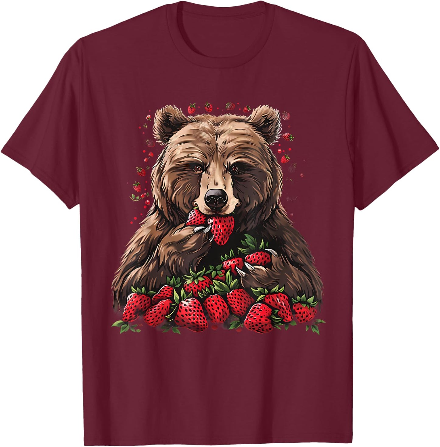 Strawberry Bear Drawing Artwork Wildlife Strawberries T-Shirt - T-Shirt | Maroon