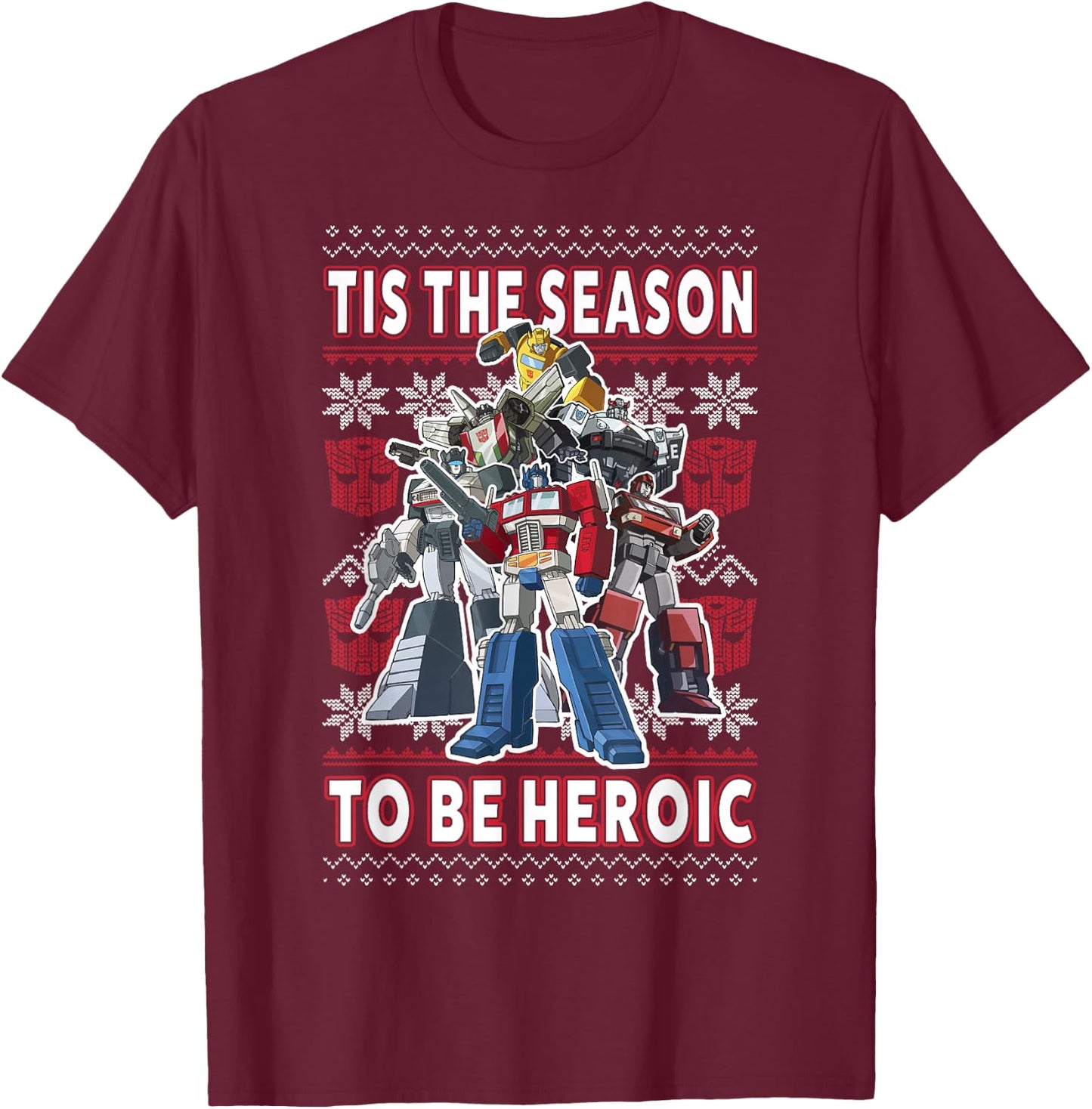 Transformers Christmas Autobots Heroic Season Ugly Sweater T-Shirt - T-Shirt | Maroon