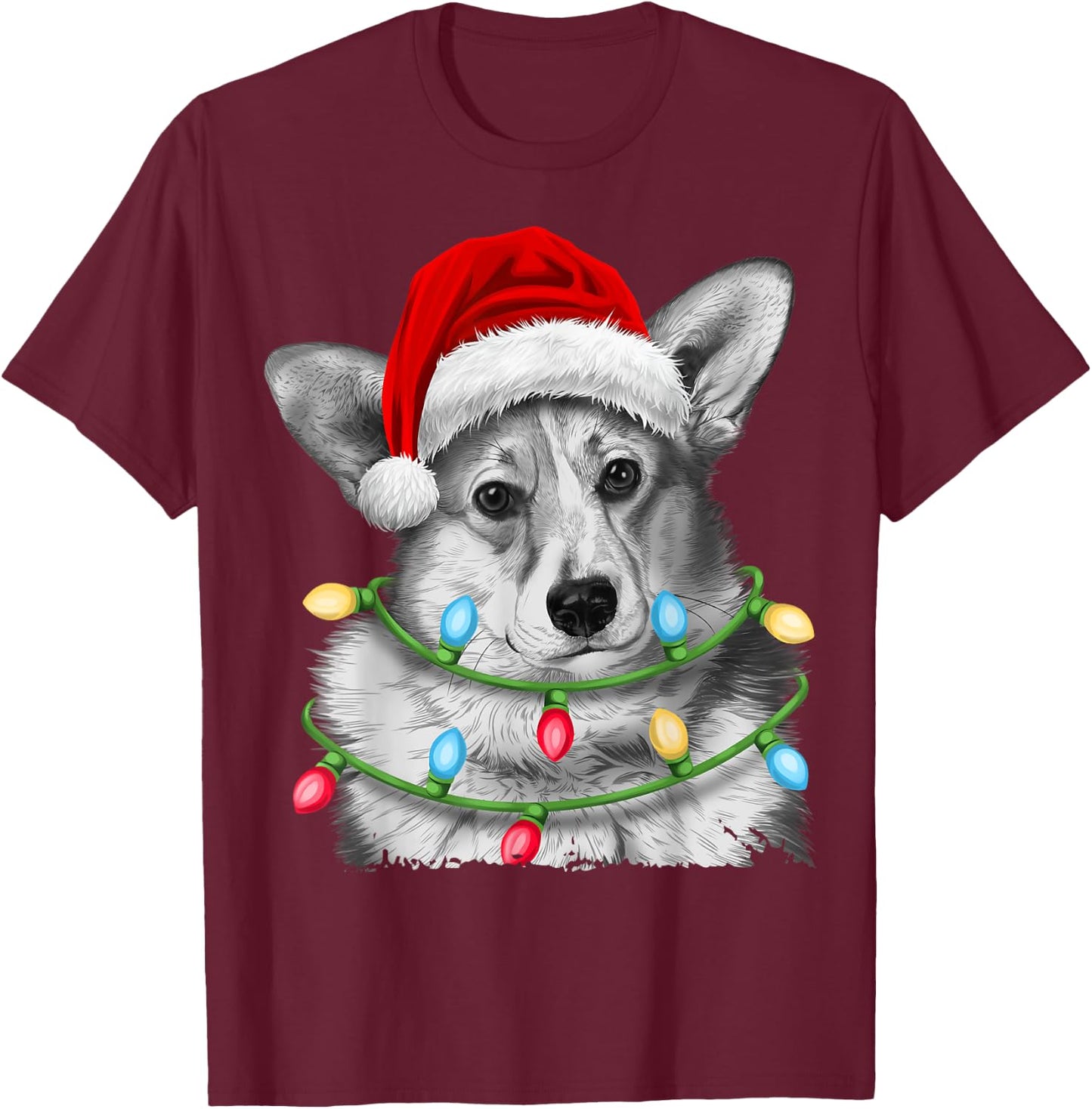 Corgi Santa Christmas Tree Lights Xmas Boys Men Corgmas Dog T-Shirt - T-Shirt | Maroon