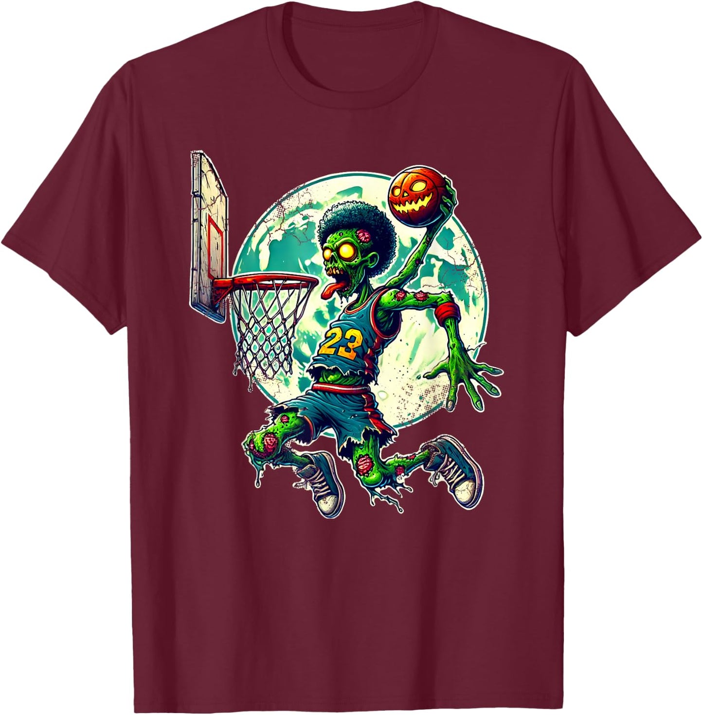 Halloween Zombie Basketball Player Retro Distressed Design T-Shirt - T-Shirt | Maroon