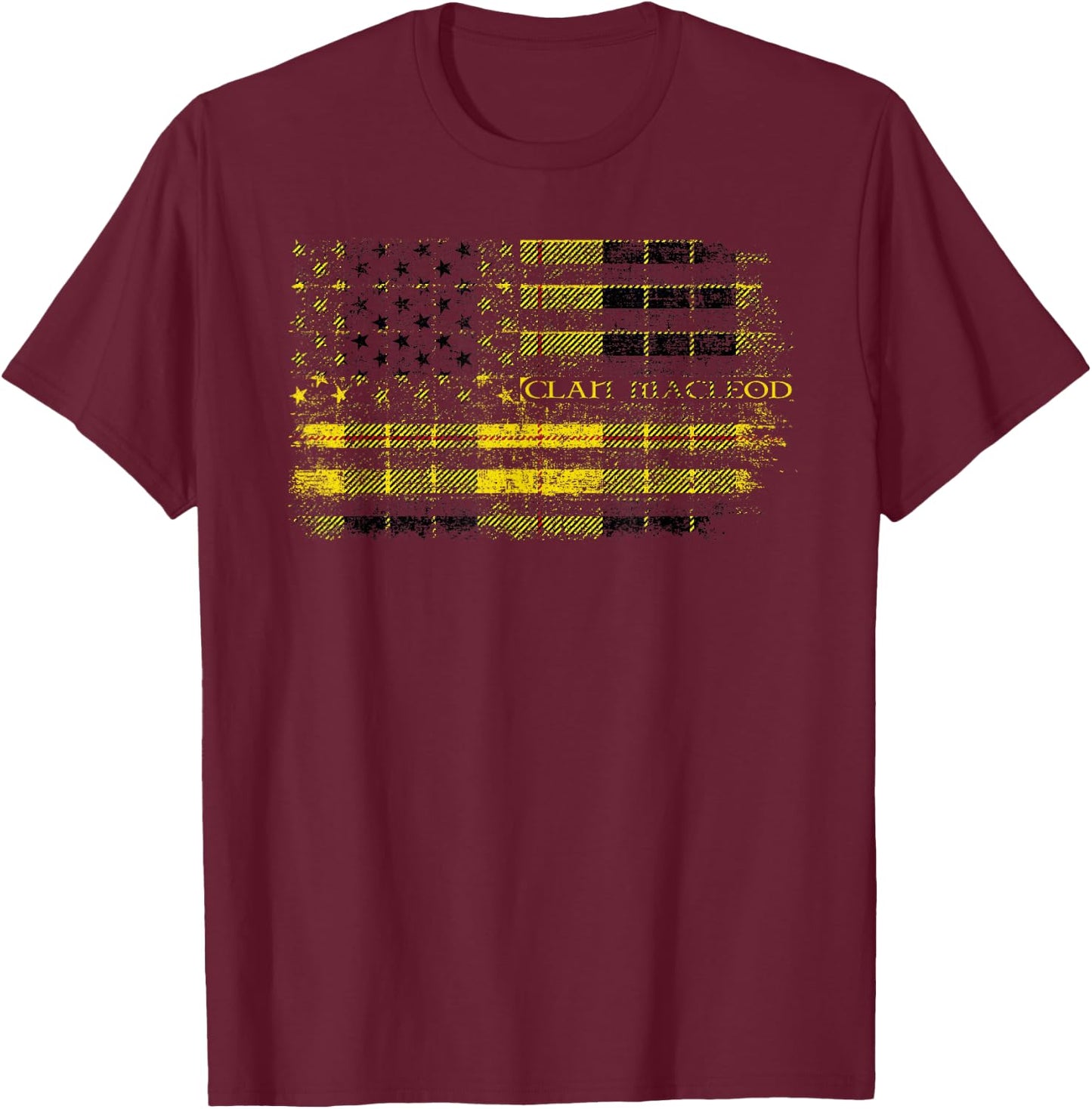 Clan MacLeod of Lewis Scottish tartan US flag kilt Scotland T-Shirt - T-Shirt | Maroon