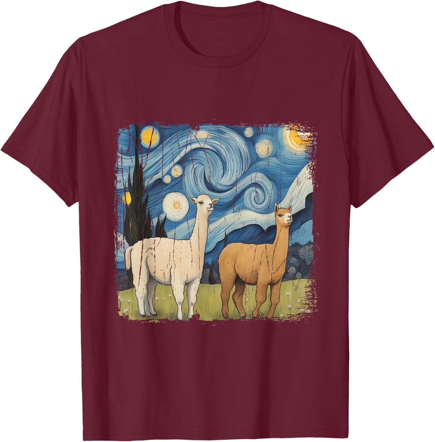 Cotopaxi Starry Night Artwork Llama National Park Souvenir T-Shirt - T-Shirt | Maroon