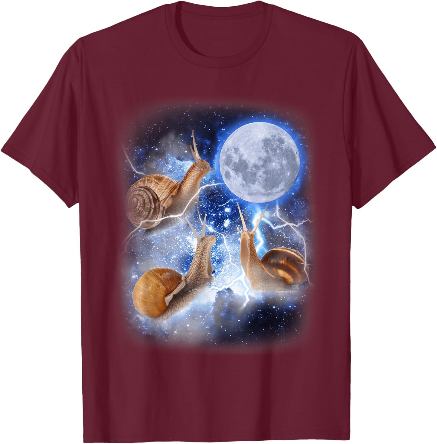Three Snail Moon - 3 Mollusks Howling Weird Cursed T-Shirt - T-Shirt | Maroon