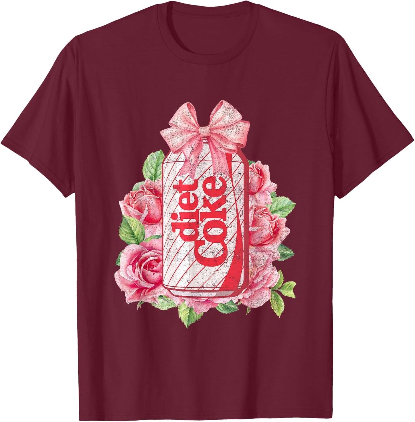 Coca-Cola Diet Coke With Pink Bow Floral Logo Vintage T-Shirt - T-Shirt | Maroon