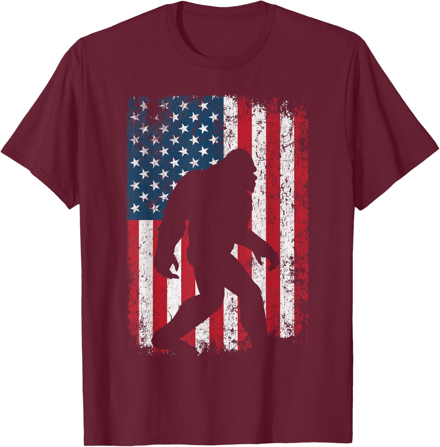 Patriotic American Flag Bigfoot Squatch Men Women Kids T-Shirt - T-Shirt | Maroon