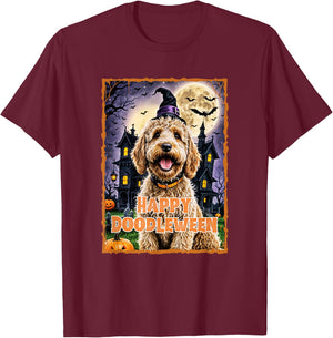 Happy Doodleween Halloween Goldendoodle Labradoodle Spooky T-Shirt - T-Shirt | Maroon