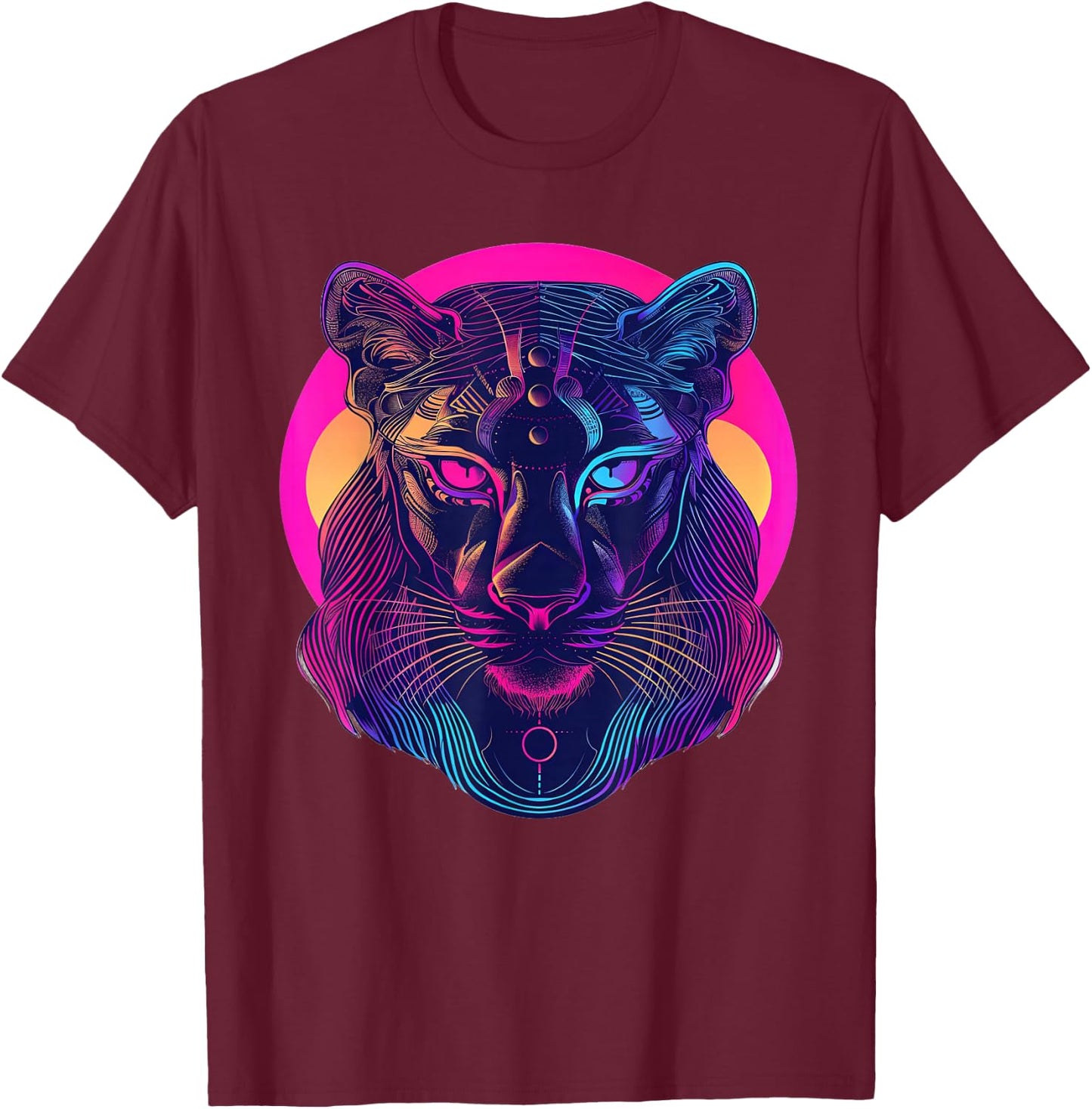 Sekhmet Synthwave T-Shirt - T-Shirt | Maroon