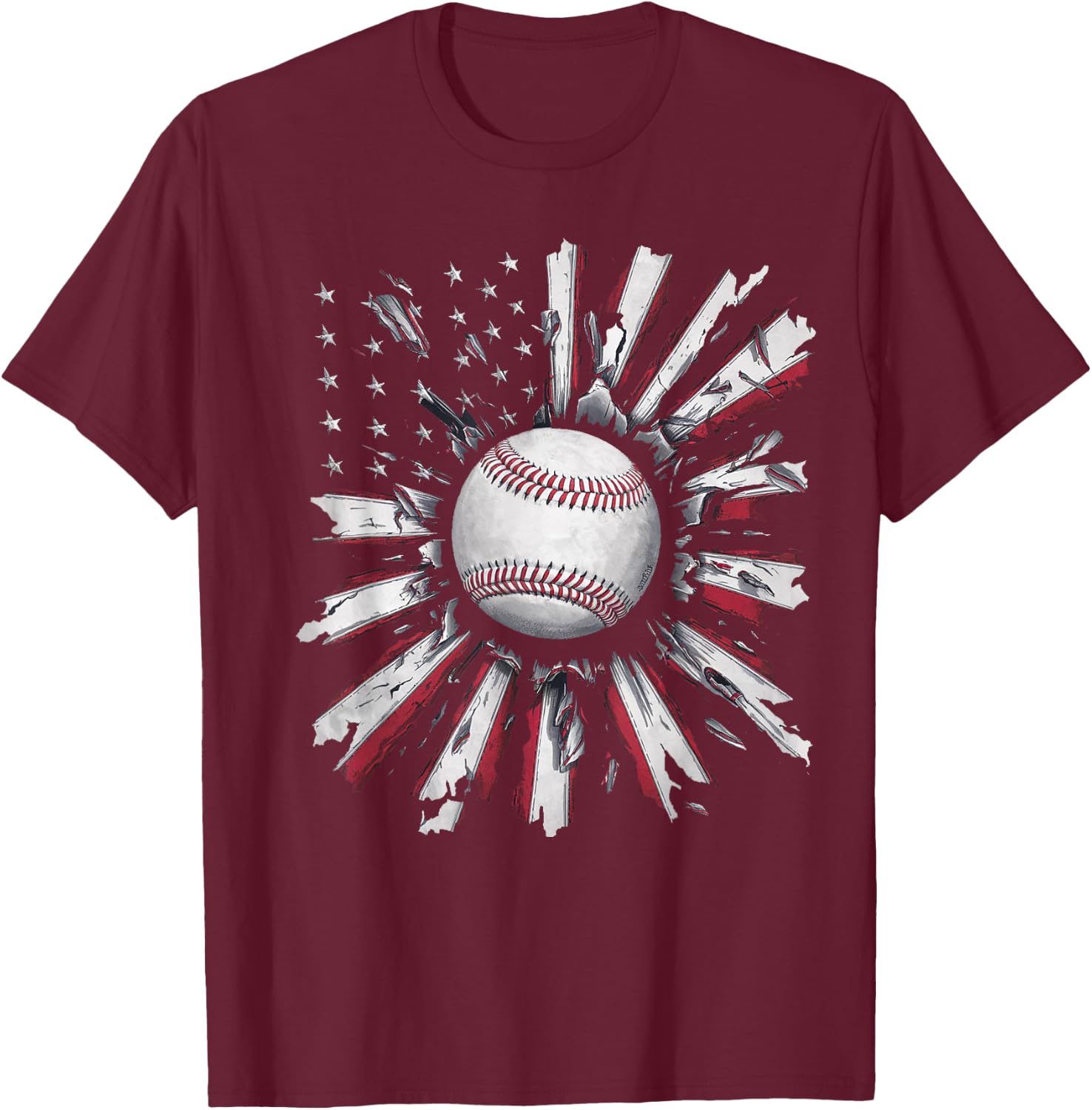 American Flag Baseball Player Bat Fan Catcher Pitcher USA T-Shirt - T-Shirt | Maroon